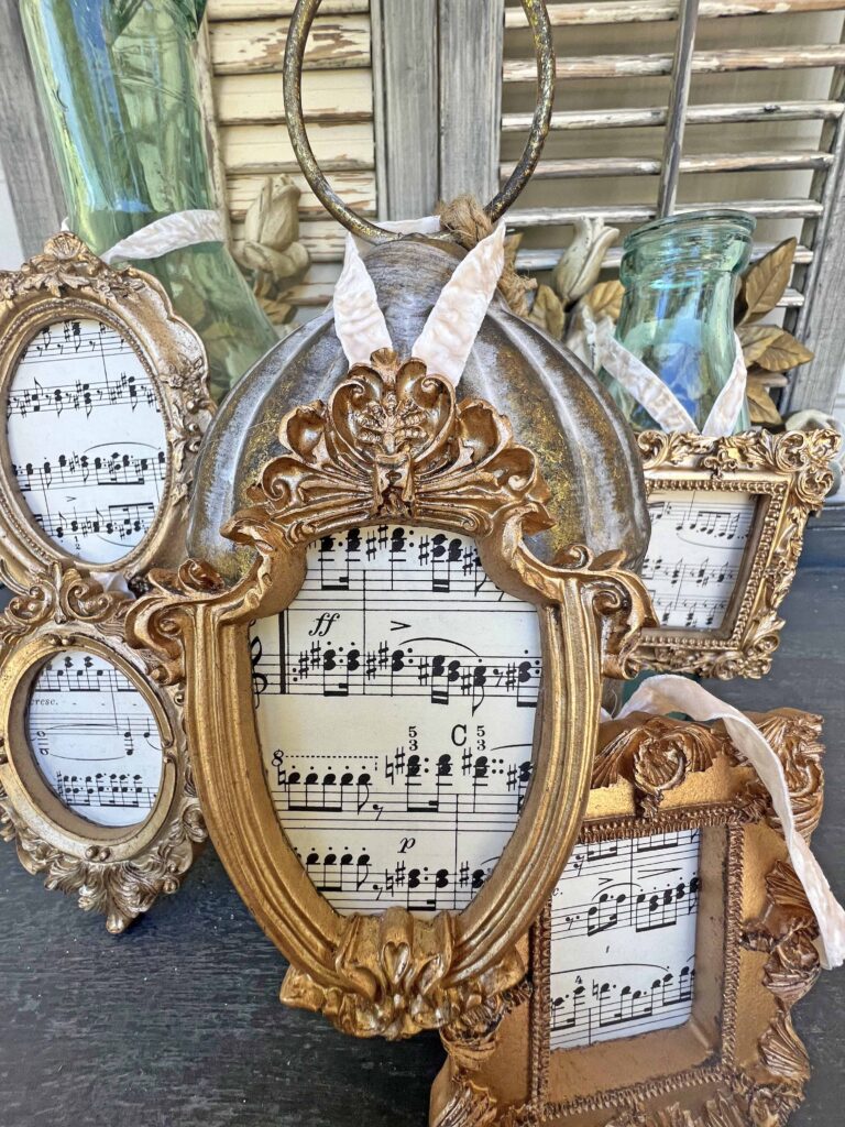 vintage sheet music frame Christmas ornaments DIY