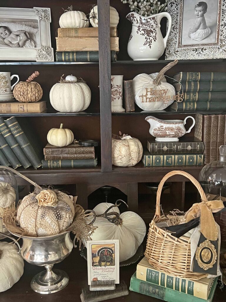 antique secretary with pumpkins