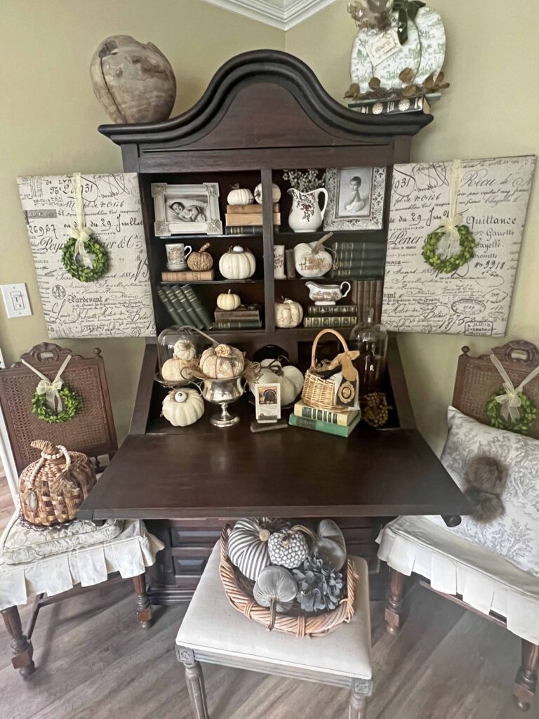antique secretary with pumpkins