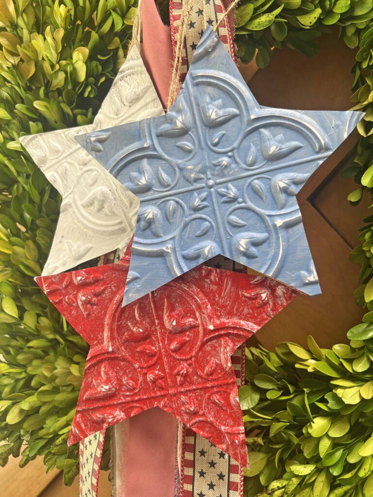 Patriotic DIY Faux Tin Tile Star Charms Hanger